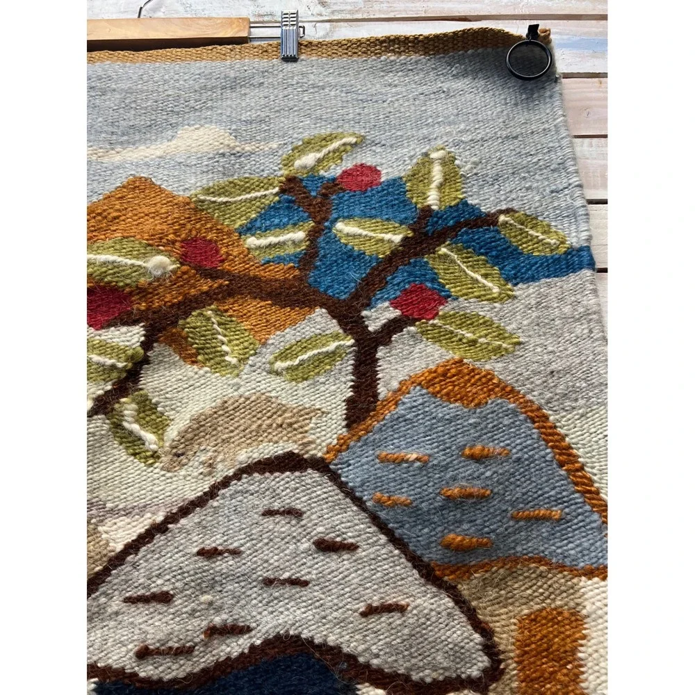 Vintage Afro Weavers Multi Wool Hand Woven Tapestry Village Scene 95x90